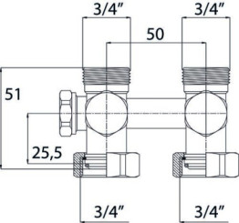 Vanne en H monotube/bitude raccordement au sol 3/4EK-20/27
