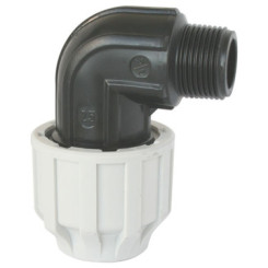 COUDE PLASTIQUE MALE A SERRAGE EXTERIEUR POUR TUBE PE SEMI-RIGIDE Ø40-33/42