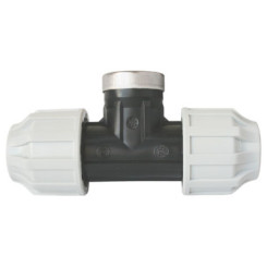TE PLASTIQUE FEMELLE AU CENTRE A SERRAGE EXTERIEUR POUR TUBE PE SEMI-RIGIDE Ø32-26/34