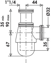 Siphon de lavabo à tube plongeur réglable laiton blanchi ø32