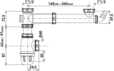 Tubulure avec siphon pour évier 2 cuves - VALENTIN