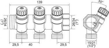 Collecteur avec vannes 3 départs EASY LOCK départ M15/21 arrivé 26/34- 