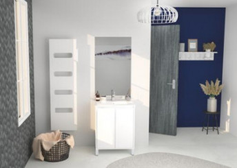 Meuble ODESSA sur pieds 2 portes 60cm blanc miroir affleurant
