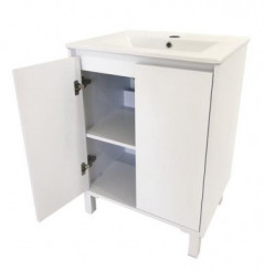 Meuble ODESSA sur pieds 2 portes 60cm blanc miroir affleurant