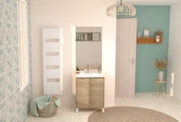 Meuble ODESSA sur pieds 2 portes 80cm bois miroir affleurant
