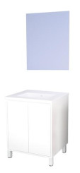 Meuble ODESSA sur pieds 2 portes 60cm blanc miroir suspendu