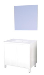 Meuble ODESSA sur pieds 2 portes 80cm blanc miroir suspendu