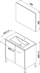 Meuble ODESSA sur pieds 2 portes 80cm blanc miroir suspendu