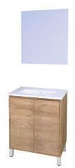 Meuble ODESSA sur pieds 2 portes 60cm bois miroir suspendu