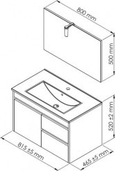 Meuble LUMPUR à suspendre 80cm miroir suspendu
