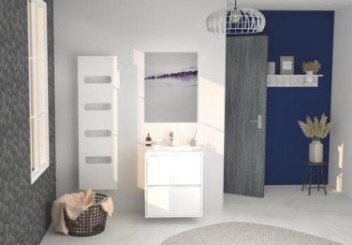 Meuble ODESSA à suspendre 2 tiroirs 80cm blanc miroir suspendu
