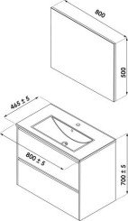 Meuble ODESSA à suspendre 2 tiroirs 80cm blanc miroir suspendu