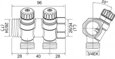Collecteur avec vannes 2 départs EASY LOCK départ 3/4EK arrivé 26/34