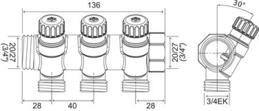 Collecteur avec vannes 3 départs EASY LOCK départ 3/4EK arrivé 20/27 - FIXOCONNECT