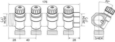 Collecteur avec vannes 4 départs EASY LOCK départ 3/4EK arrivé 26/34