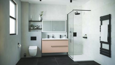 Meuble BOSTON à suspendre 120cm rose poudré avec miroir LED LAUSANE