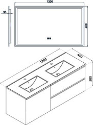 Meuble BOSTON à suspendre 120cm rose poudré avec miroir LED LAUSANE