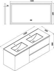 Meuble BOSTON à suspendre 120cm béton avec miroir LED SEVILLE
