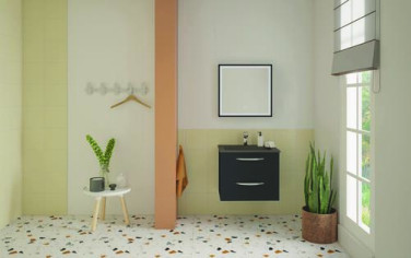 Meuble DUBAI à suspendre 60cm noir avec miroir LED SEVILLE
