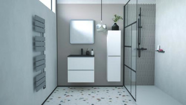 Meuble OSLO à suspendre 2 tiroirs 60cm blanc mat avec vasque noire