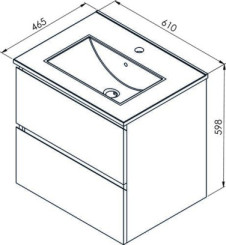 Meuble OSLO à suspendre 2 tiroirs 60cm blanc mat avec vasque noire