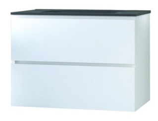 Meuble OSLO à suspendre 2 tiroirs 80cm blanc mat avec vasque noire