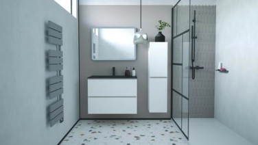 Meuble OSLO à suspendre 2 tiroirs 80cm blanc mat avec vasque noire
