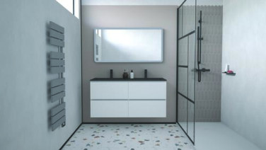Meuble OSLO à suspendre 4 tiroirs 120cm blanc mat avec vasque noire