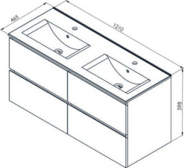 Meuble OSLO à suspendre 4 tiroirs 120cm blanc mat avec vasque noire