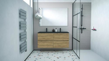 Meuble OSLO à suspendre 4 tiroirs 120cm bois avec vasque noire