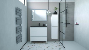 Meuble OSLO à suspendre 3 tiroirs 80cm blanc mat avec vasque noire