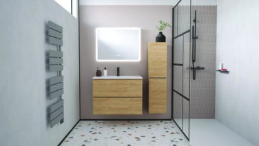Meuble OSLO à suspendre 2 tiroirs 80cm bois avec miroir LED ATHENES