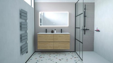 Meuble OSLO à suspendre 4 tiroirs 120cm bois avec miroir LED ATHENES