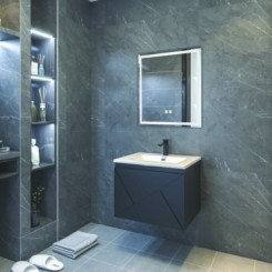 Meuble LONDRES a suspendre 60cm noir avec miroir LED SEVILLE 