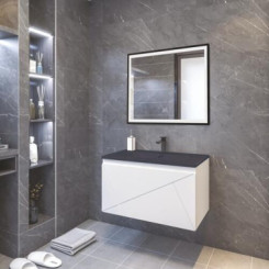 Meuble LONDRES a suspendre 80cm blanc avec miroir LED SEVILLE 