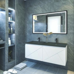 Meuble LONDRES a suspendre 120cm blanc avec miroir LED SEVILLE 