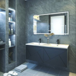 Meuble LONDRES a suspendre 120cm noir avec miroir LED SEVILLE 