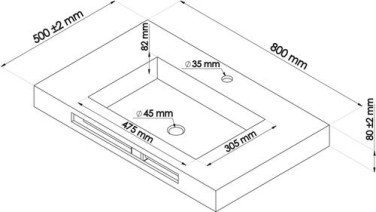 Plan vasque centrée à suspendre 80cm hoya
