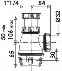 Siphon de lavabo petit culot réglable en hauteur ø32