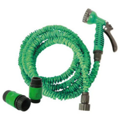 TUYAU D'ARROSAGE EXTENSIBLE 15m + PISTOLET + 2 RACCORDS RAPIDES