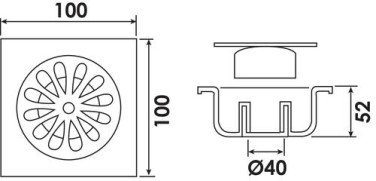 Siphon de sol plastique carré 100mm ø40 - VALENTIN