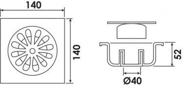 Siphon de sol plastique carré 140mm ø40 - VALENTIN