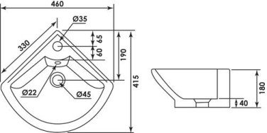Lave-mains d'angle 33x33x18cm