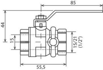 Vanne à sphère double femelle 15/21 à purge V490 à manette plate
