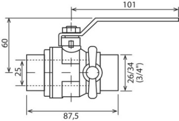 Vanne à sphère double mâle 26/34 à purge V490 à manette plate