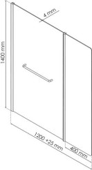 Pare-baignoire 2 volets 140x120cm verre trempe transparent