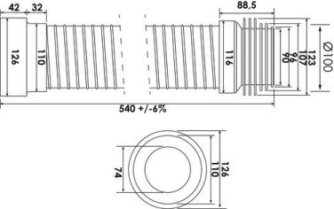 Pipe WC souple extensible ø100 540mm 