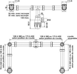 Tubulure gain d'espace bi-matiere pour raccordement 2 vasques - VALENTIN