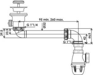 Tubulure déportée pour siphon de lavabo PMR noir - VALENTIN