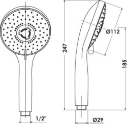 Douchette anticalcaire 3 jets ø112mm nickel brosse